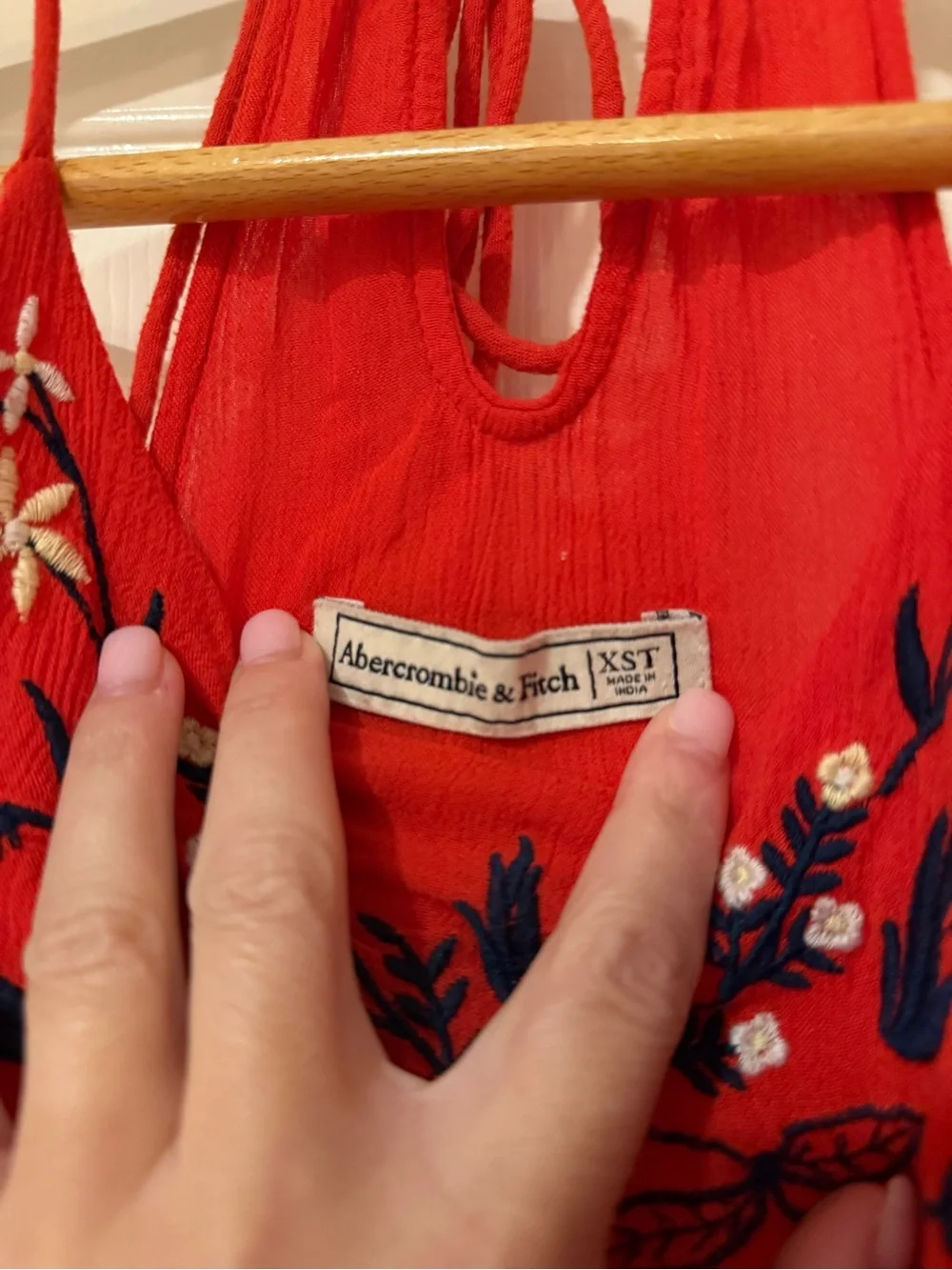 Abercrombie & Fitch Red Embroidered Maxi Dress